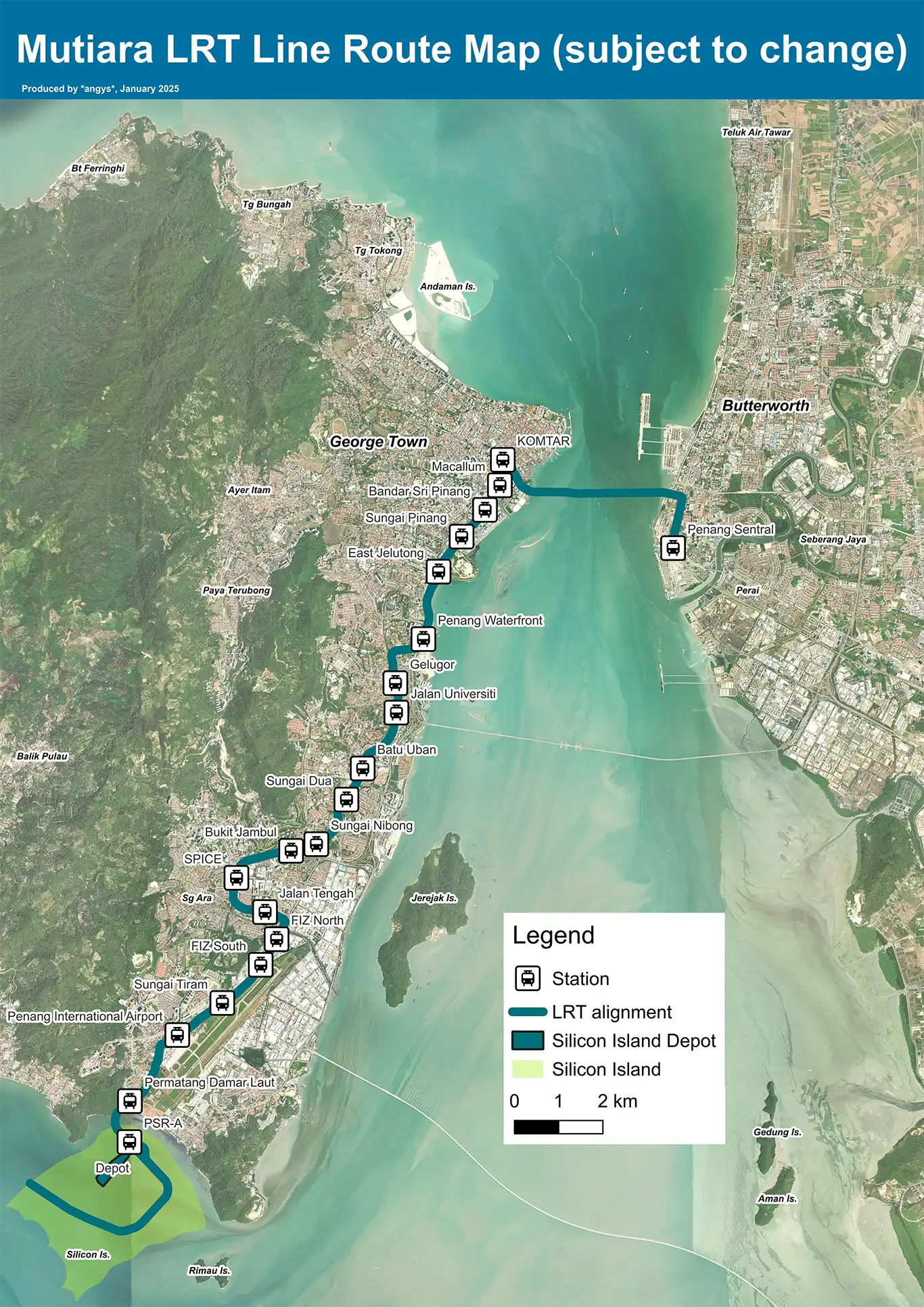 Penang Mutiara LRT Line route map 2026